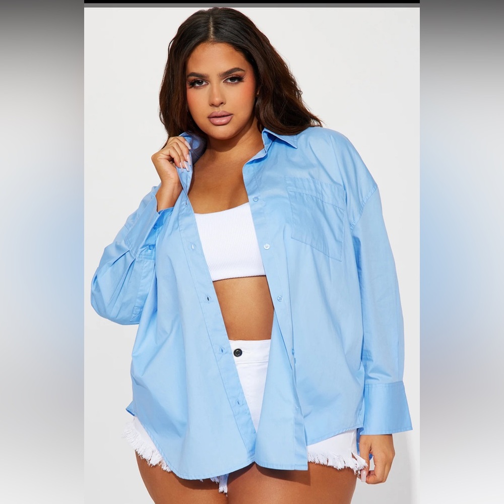 Fashionnova - Closet Staple Poplin Shirt - Blue